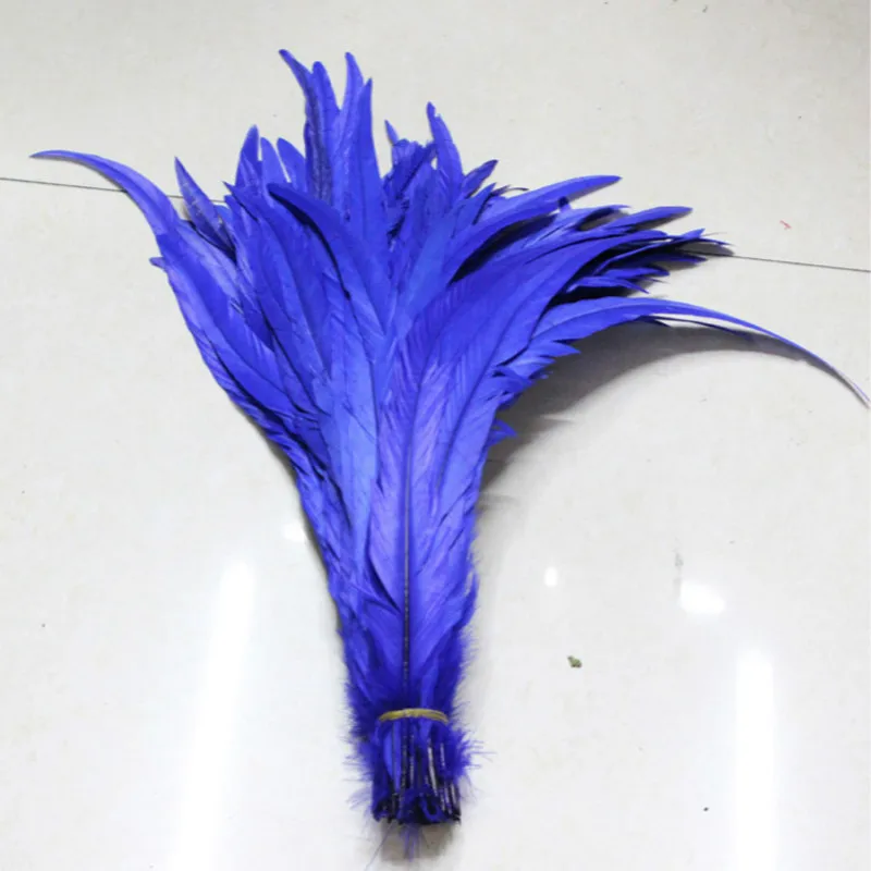 

50PCS blue Rooster Tails Feather 14-16inches / 35-40cm Natural Chicken Feathers DIY Cock Plumes For Carnival Dress Cloth Access