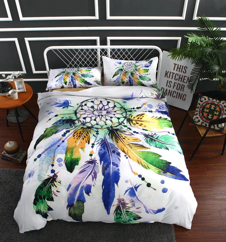 Dream Catcher Bedding Set Bohemia Duvet Cover Set Colorful Feather Cream Dreamland 3d Digital Printing Begie Bedding Sets Aliexpress