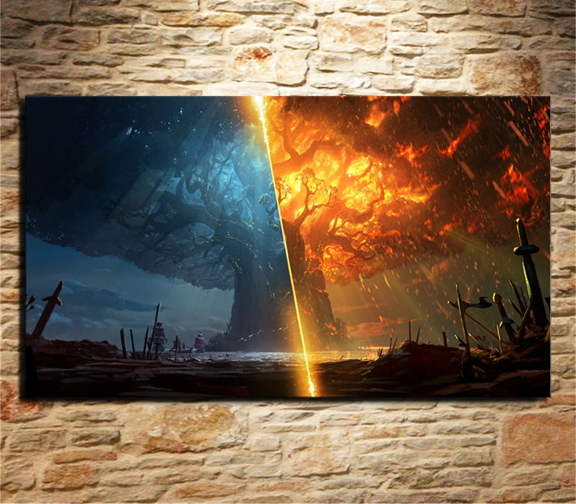 Игра печати плакатов Teldrassil сжигание World of Warcraft Битва за Азерот холст картины фан-Арт Декор стены Куадрос Decorcion