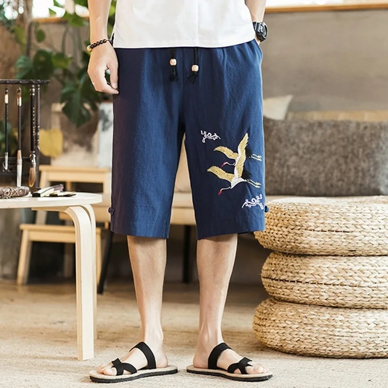 Летние Короткие брюки с эластичной резинкой на талии Свободное длинное платье с длинными рукавами брюки традиционная китайская одежда для мужчин короткие брюки мужские TA251