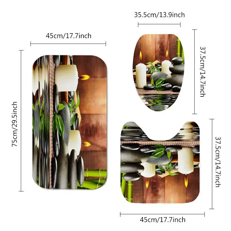 180*180 см водонепроницаемый ванная комната бамбуковый Камень Свеча занавеска для душа Туалет крышка коврик нескользящий коврик набор - Цвет: 3Pcs Toilet Cover Ma