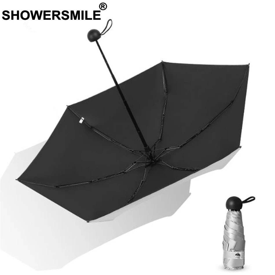 SHOWERSMILE Mini Parasol Umbrella Pocket Ladies Sliver Coating Female Green Travel Umbrella Five-Folding Lightweight Umbrella
