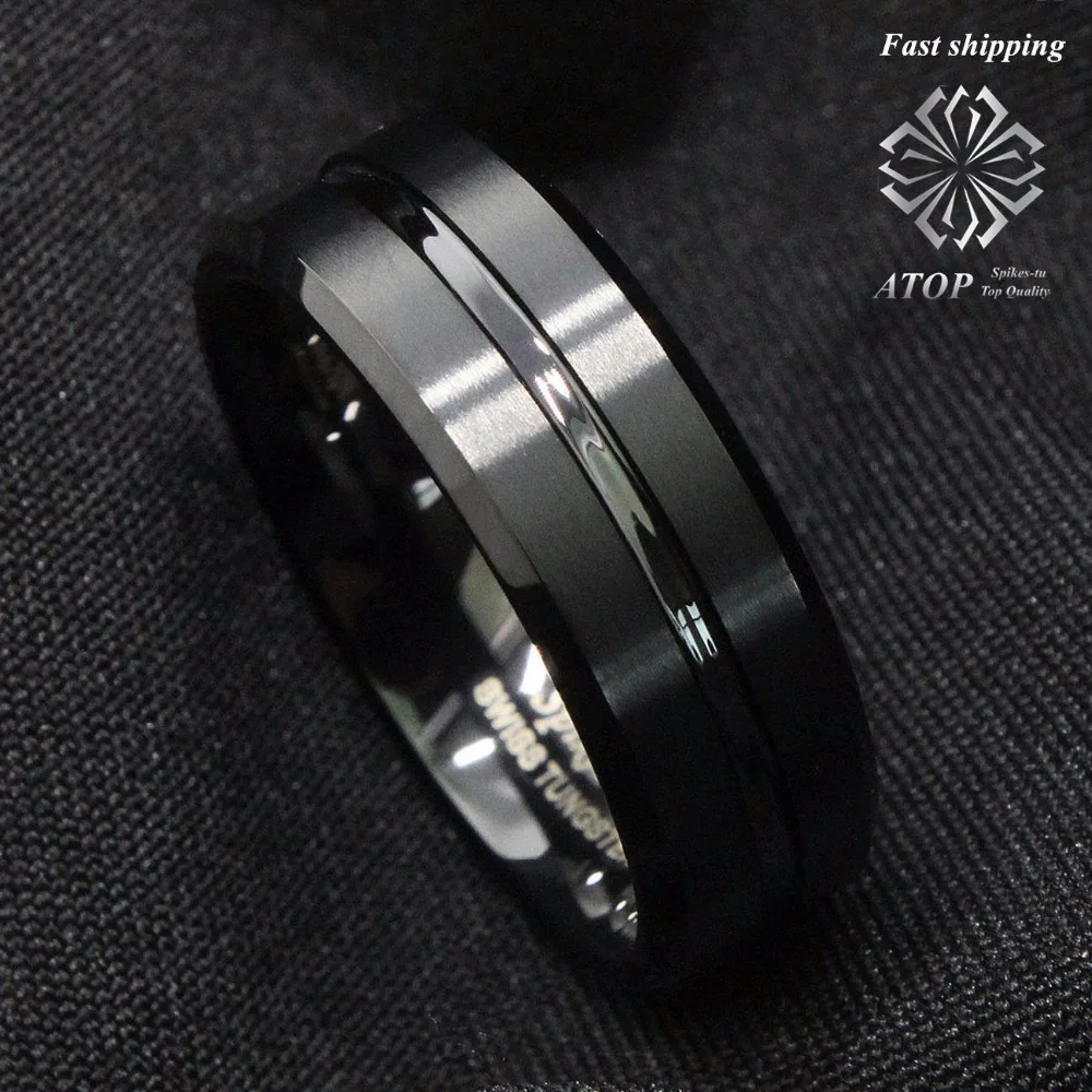 

8mm Tungsten Men's Black Center Channel Stripe Comfort Fit Band Ring Free Shipping