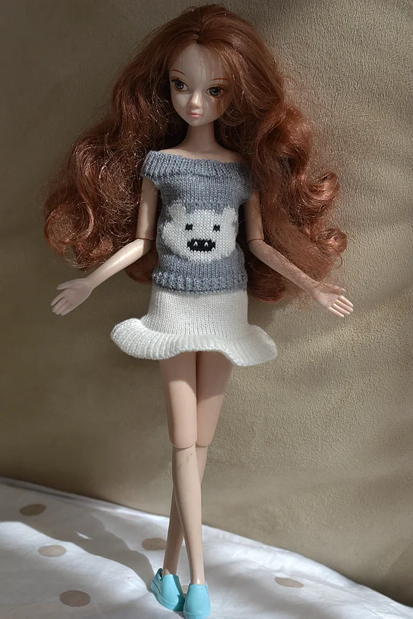 

Gray Sweater + white skirt,New 2016 Wool Weave Knit Lint Sweater Winter Wear Clothing Outfit Set Clothes For Kurhn Barbie Doll