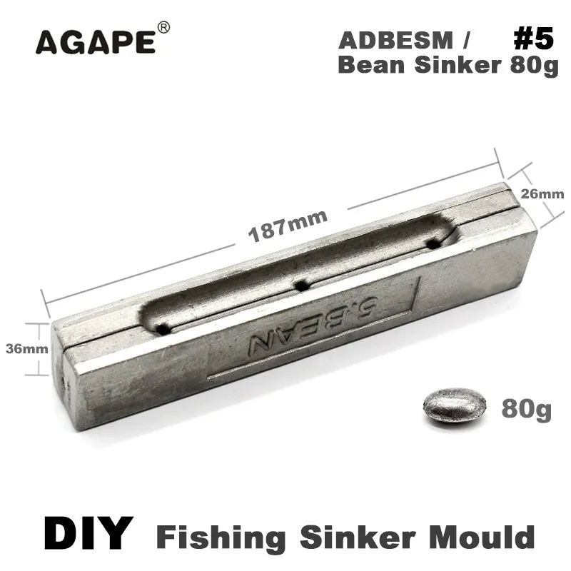 Agape DIY Form Fishing Bean Sinker Mould ADBESM/#5 Bean Casting molds 80g 3  Cavities