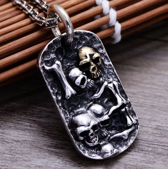 

MEN SKELETON SKULL PENDANT NECKLACE 925 STERLING SILVER