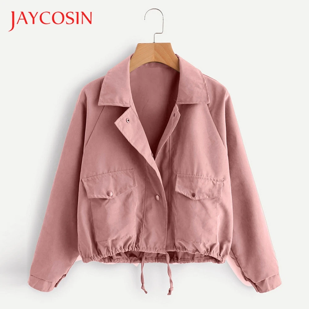 Модная и стильная Осенняя женская короткая куртка JAYCOSIN с розовыми пуговицами
