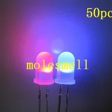 50 шт 5 мм Dual Bi Цвет Полар-флиса изменение диффузный красный/синий светодиод рассеянного светодиоды 2-контактный Led Большой/широкий угол led