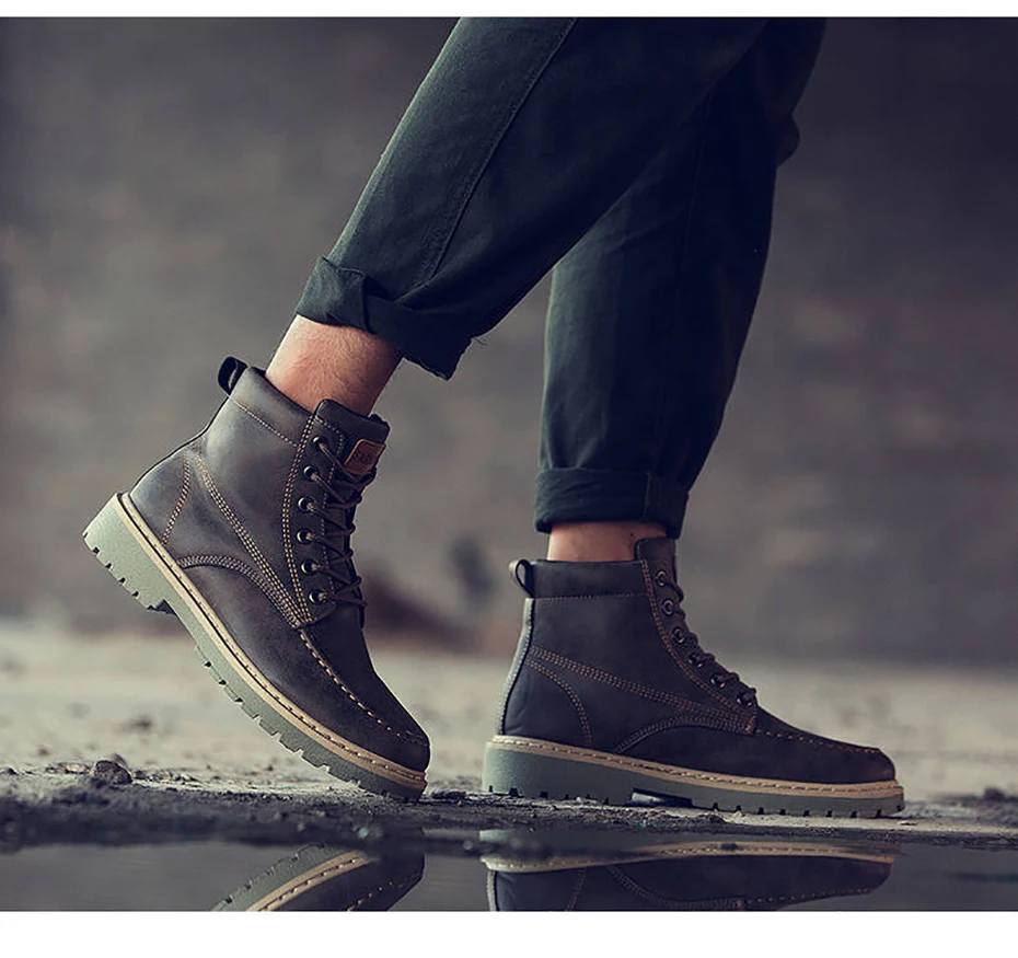 Boots Men Leather Sneakers Boots Fashion Winter Snow Warm Boots Men Lace Up Breathable Footwear Men Casual Shoes