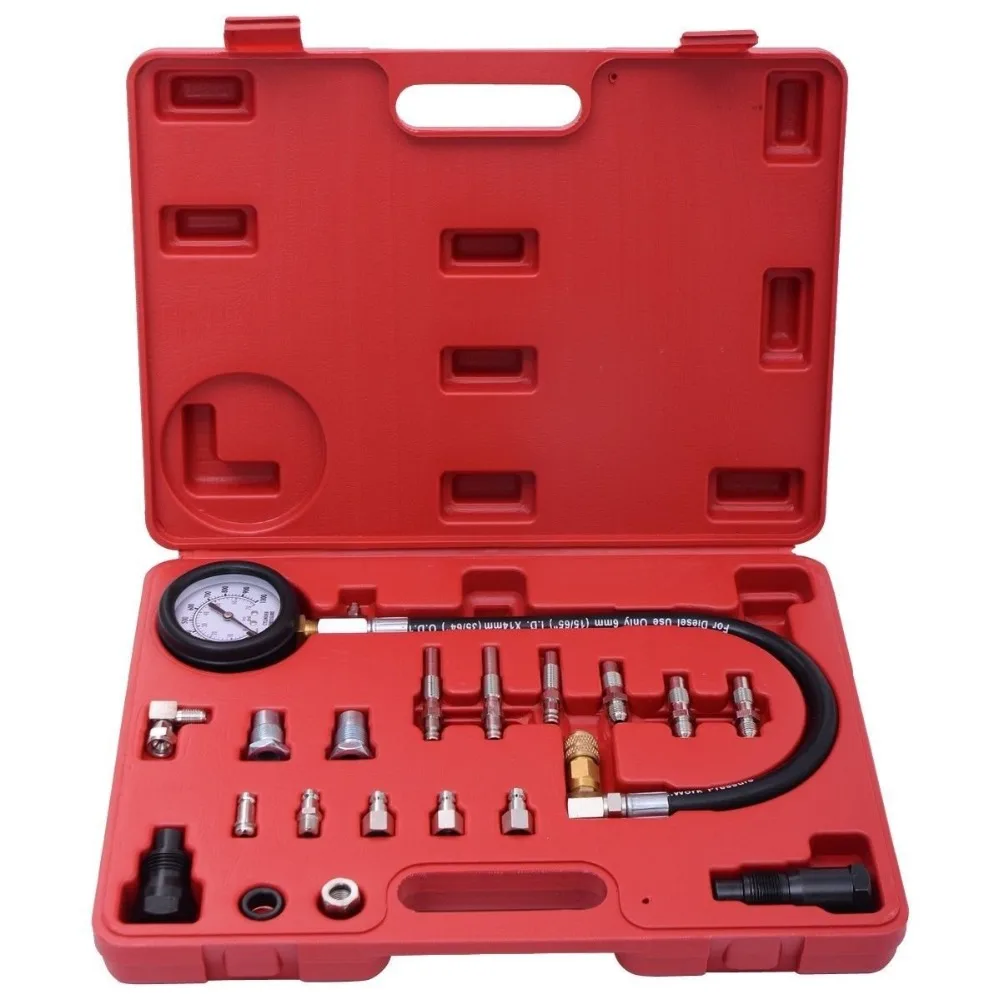 19pc Cylinder Compression Test Kit, 2.5" Compression Gauge, Engine