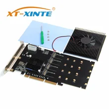 XT-XINTE 215*125mm PCI-E Adapter Card LM313 PCI-E 8X/16X TO 4P M.2 (PCIe protocol) NVME Riser Card for 2242 2260 2280 22110 SSD
