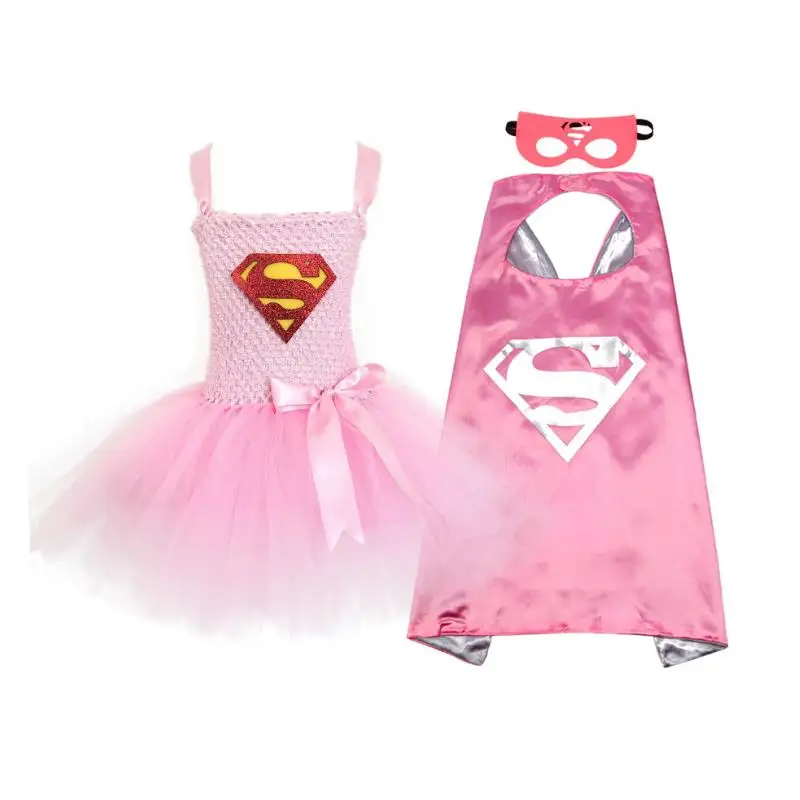Г. Платье-пачка с героями мультфильма «тролли» для девочек костюм Чудо-женщины, Бэтмен, Супермен, реквизит для костюмированной вечеринки, подарок на день рождения, Хэллоуин, от 2 до 10 лет - Цвет: Розовый