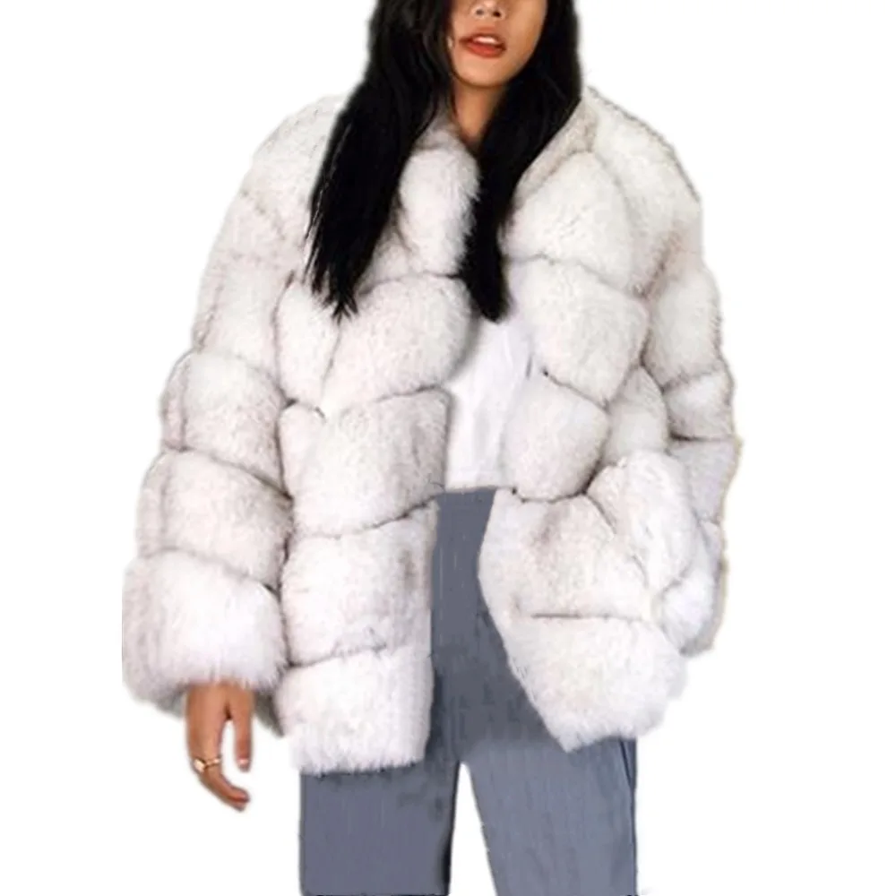 Женская зимняя верхняя одежда, роскошный из искусственной лисы, меховое пальто, пушистая куртка из искусственного меха, повседневная меховая куртка с длинными рукавами, пальто