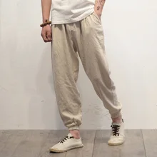 Китайский Национальный Стиль мужское хлопковое белье брюки штаны для пробежек в повседневном стиле эластичный Топ льняные брюки мужские большие размеры M-5XL