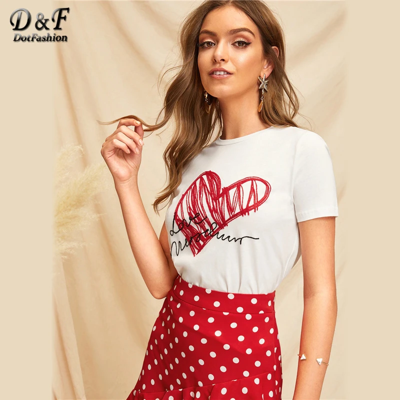 Dotfashion белая футболка с круглым вырезом и графическим принтом букв для женщин Летние повседневные женские топы модная одежда футболка с коротким рукавом