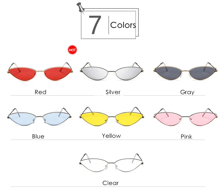 Новинка, винтажные женские солнцезащитные очки кошачий глаз, маленькие треугольные солнцезащитные очки, модные цветные линзы, женские очки с металлической оправой UV400