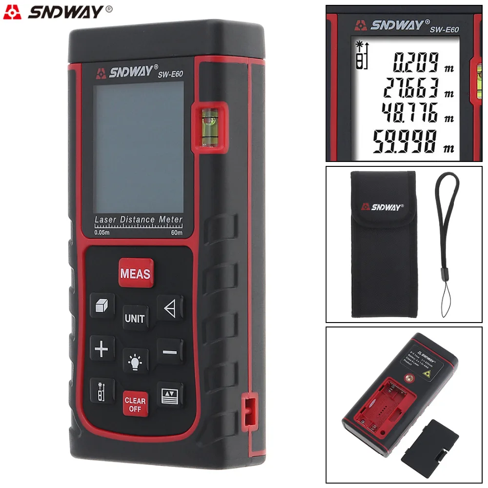 

SW_E60 60M Support Single Distance and Continuous Measuring Laser Distance Meter with Backlight Level Instrument