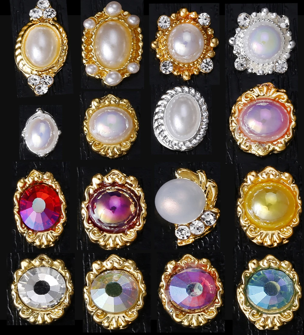 

10pcs alloy pearl rhinestone nail art charms 4-10mm rhinestones crystal Japanese trend metal pearl new charm nail art#JE82-97