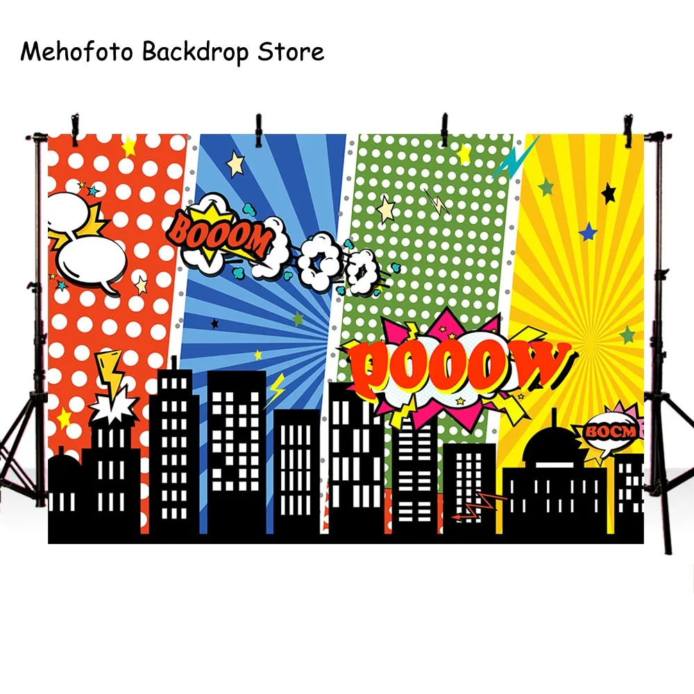  City Photography Backdrop and Superhero Party Masks for Kids Birthday Decoration Studio Background | Электроника