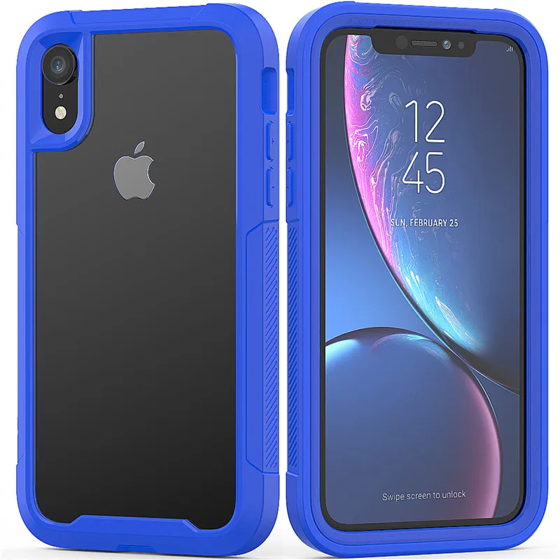 Прозрачный защитный чехол против царапин для iPhone 11 Pro Max 6 6s 7 8 Plus X XS Max XR Жесткий ПК+ ТПУ бампер двухслойный чехол - Цвет: Blue