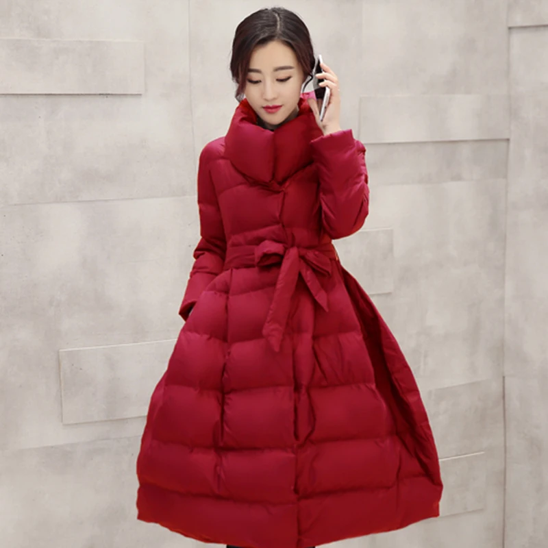 Épaisses pourpre Solide Femmes Écharpes Veste Jupe Qian Long Vestes Longue gris Noir D'hiver Manteaux 2018 Si Arc Ceinture Chen Femme Parka rouge Hiver wxfPpq
