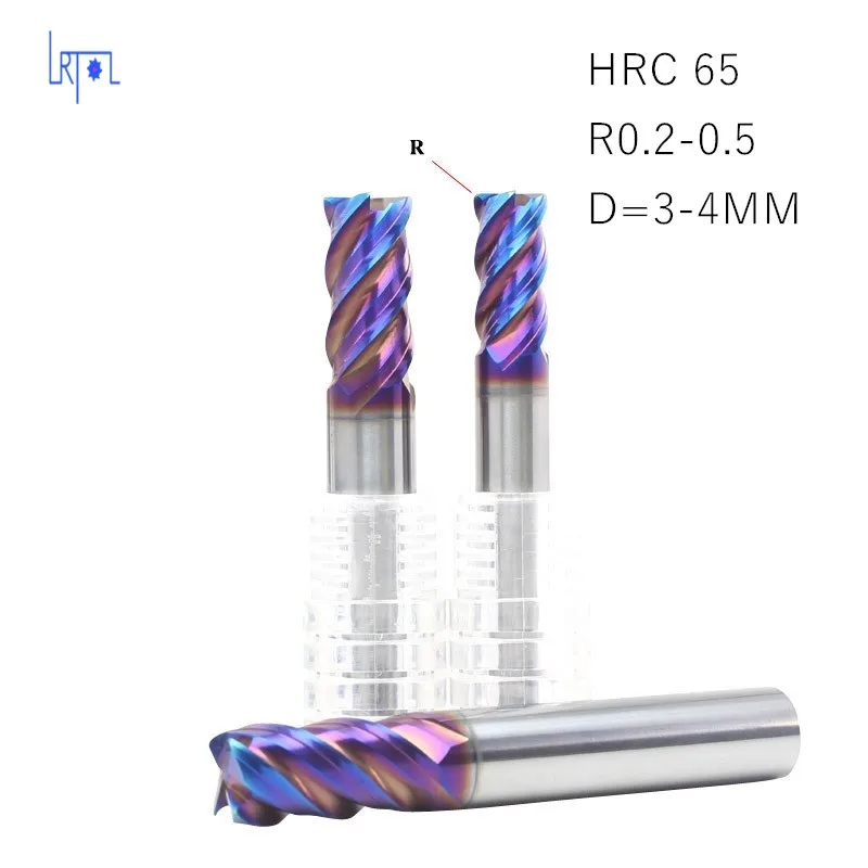 

5pcs hrc65 R0.2 0.5*D3 4*50L solide Carbide tungsten 4 Flutes Corner Radius End mill CNC Spiral Router bits Milling Tools