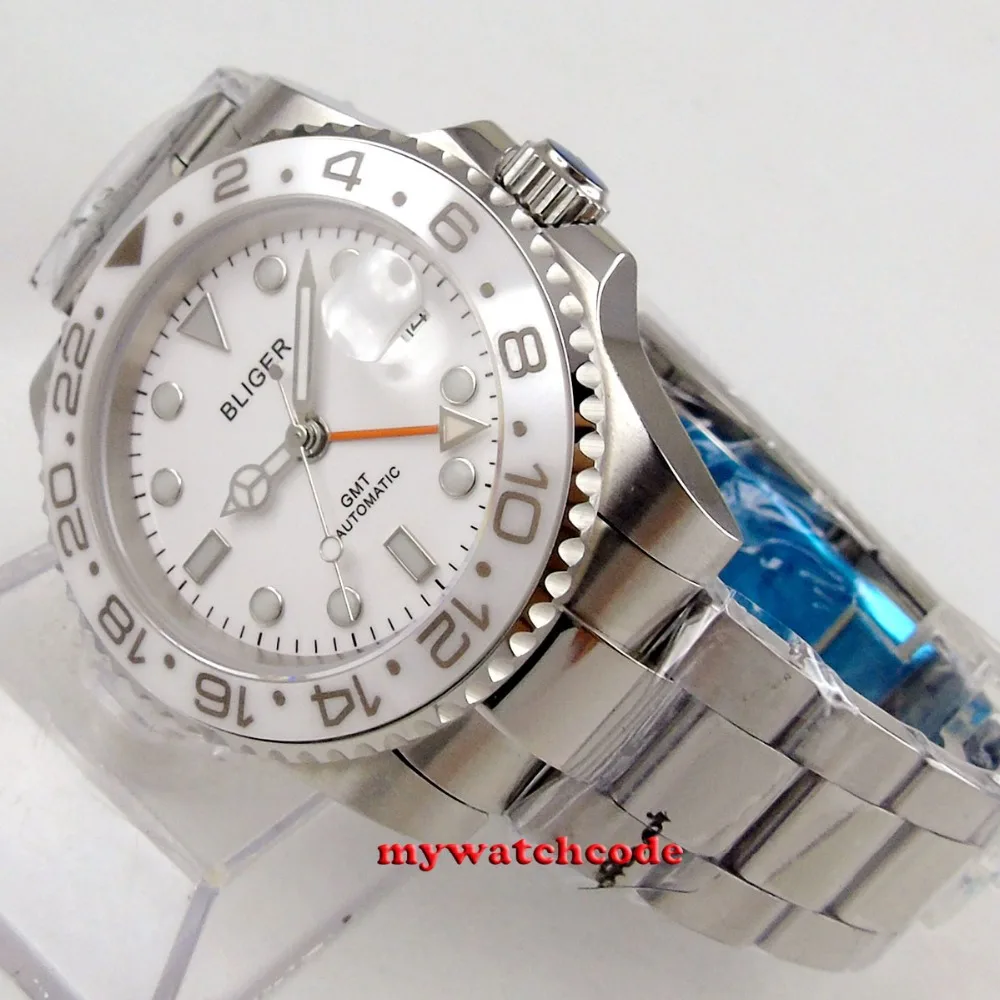 40mm bliger white dial orange GMT date window sapphire glass automatic movement mens watch 40mm bliger white dial orange GMT date window sapphire glass automatic movement mens watch