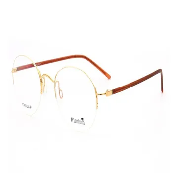 

MONGOTEN Pure Titanium Ultralight Unisex Fashion Half Rim Clear Lens Myopia Eyeglasses Frame Gold Round Frame Optical Eyewear