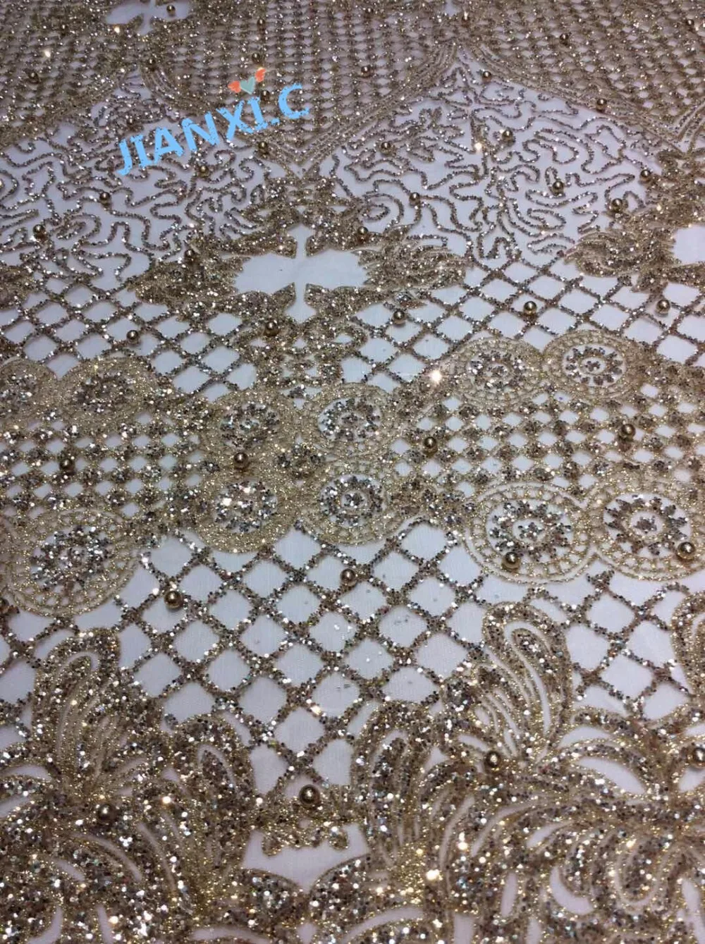 

5yards CiCi-101653 sparkle beaded mesh tulle glued glitter lace fabric for evening dress