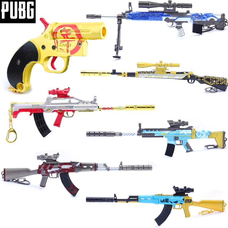 

Game New Playerunknown's Battlegrounds PUBG Cosplay Props 9 Style 98K AWM AKM Gun Metal Pendant Keychain Toy 6Pcs/Set Wholesale