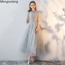 Элегантное кружевное вечернее платье трапециевидной формы с круглым вырезом для банкета, платья для выпускного вечера