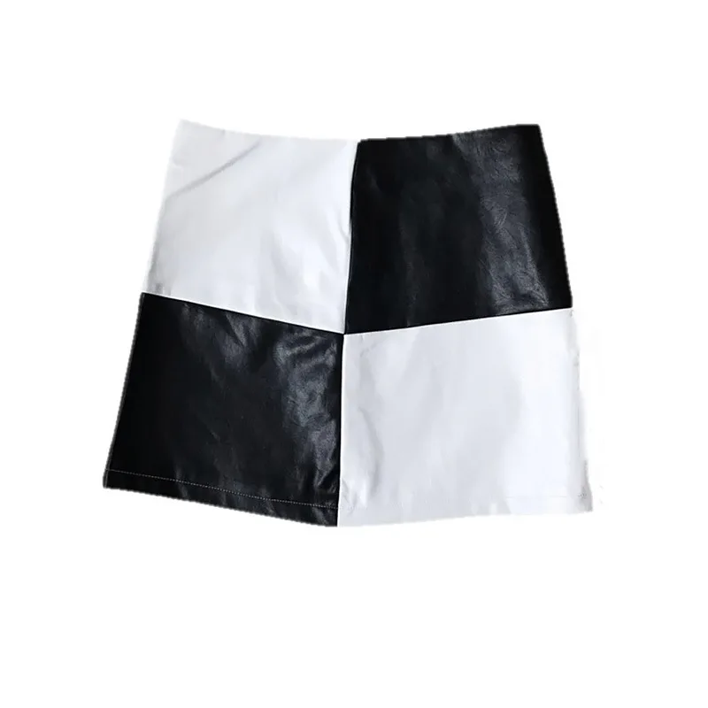 Harajuku черная белая клетчатая мини юбка женская искусственная кожа Pu юбки уличная мода бренд дизайн высокая Талия Панк-юбка женская