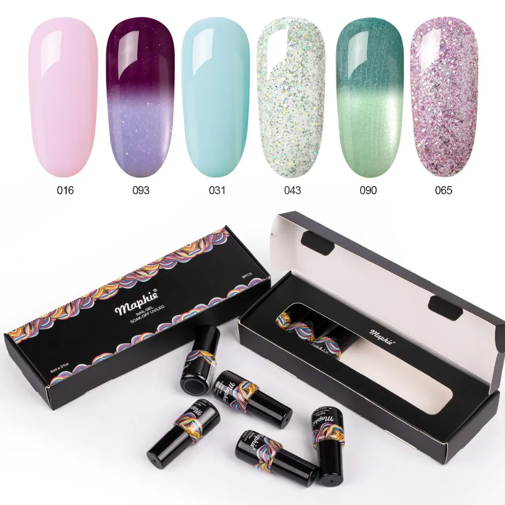 

Maphie 8Pcs/Lot Glitter Nail Gel Polish Set Thermal Temperature UV Nail Gel Soak Off Painting Nail Varnish Semi Permanent Gel