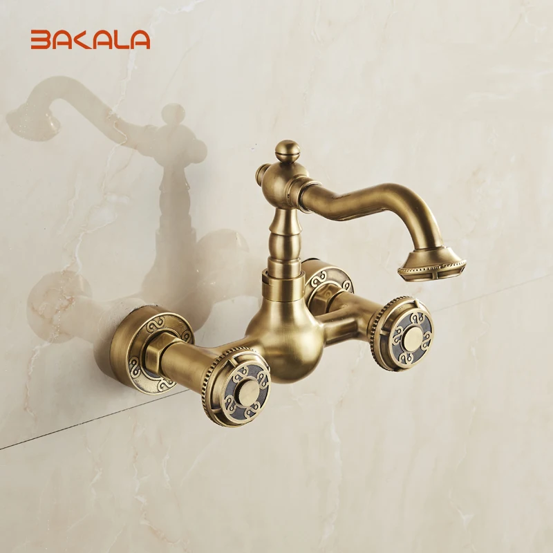 Bakala Wall Mounted Two Handles Antique Br Finish Kitchen Sink Bakala Wall Mounted Two Handles Antique Br Finish Kitchen Sink Bathroom Basin Faucet Mixer Tap 10705 In Bathtub Faucets From Home Improvement On