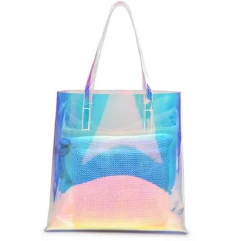 

Transparent bag Women's Handbags Single Shoulder Transparent PVC Laser Wallet Totes Composite Bags Purse travel beach bag