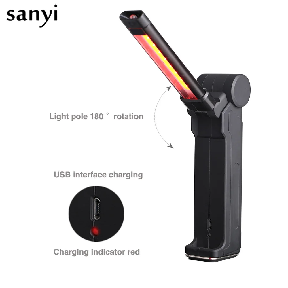 

LED COB Worklight USB Rechargeable Flashlight With Magnetic Base Flexible Hook Inspection Lamp Cordless Worklight