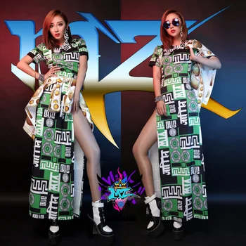 

2020 NEW Nightclub Female Singer DJ Europe And The United States Atmosphere CL The Same Paragraph Geometric Pattern High Dress