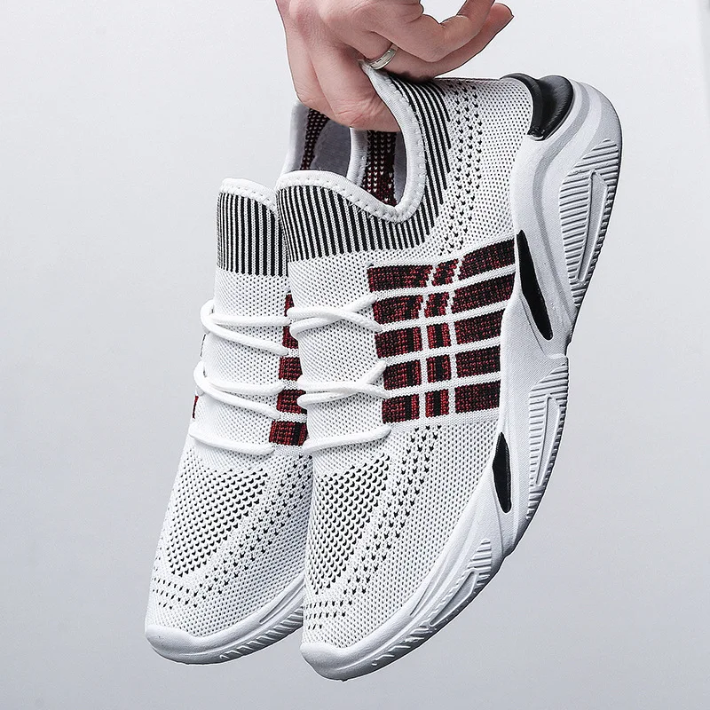 2019 Fashion Men Shoes Casual Weaving Fly Mesh Breathable Light Soft Black Slipon Mens Shoes Male Trainers Sneakers