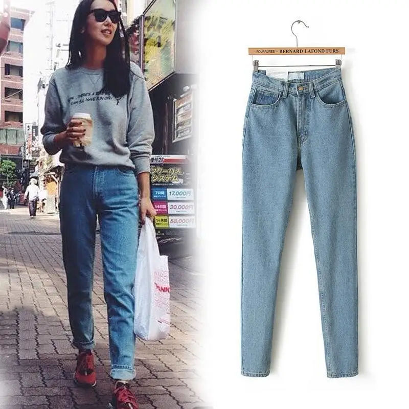 

2016 New Slim Pencil Pants Vintage High Waist Jeans new womens pants full length pants loose cowboy pants