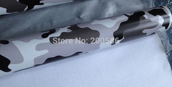 

Snow Matt Camo Wrap White Grey Black Camouflage Film Vinyl With Air Bubble Free Vehicle Wrap Stickers Size 1.52x30m/Roll
