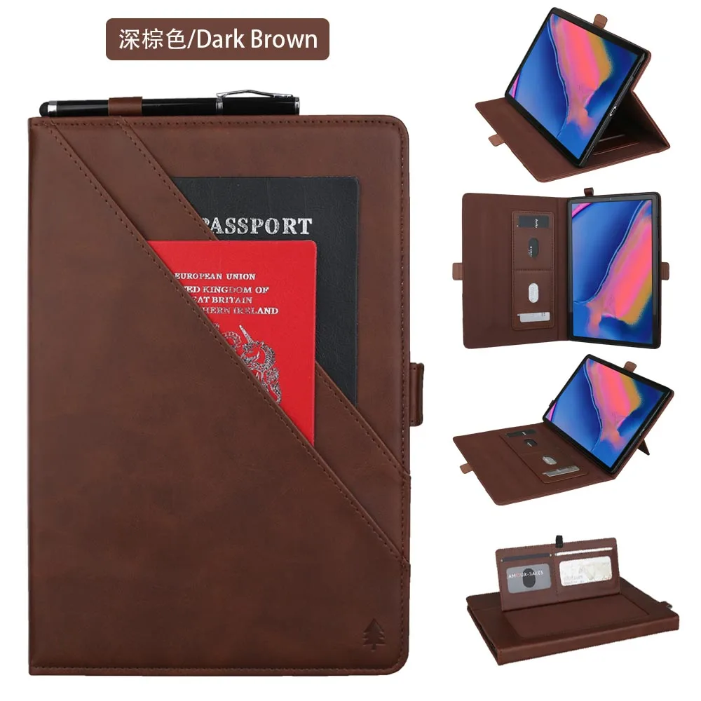 Кожаный чехол-книжка с подставкой, чехол для карт, чехол для samsung Galaxy Tab A 8," S-Pen P200 P205 SM-P200 SM-P205+ пленка+ ручка - Цвет: Case