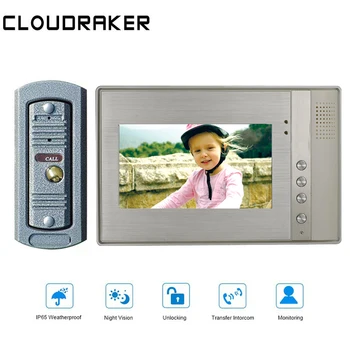 

CLOUDRAKER 7'' Video Doorbell Intercom System 1x Monitor with 1x 720P Wired peephole Door Phone Camera Video Intercom