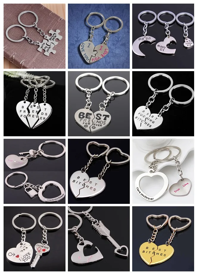 1set Couple Keychain Key Ring Fashion Jewelry Gift For Girls Friends Love Heart Keychain Car Bag Accessory 2019 Hot Sale