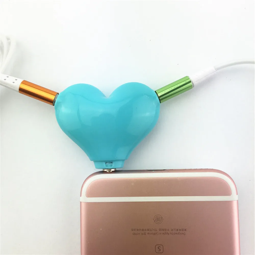 

Mini Cute Heart-shaped 3.5mm Double Jack Adapter to Earphone Connector for iPhone 5 6 6s MP3 Player Splitter Adapter AirMusic