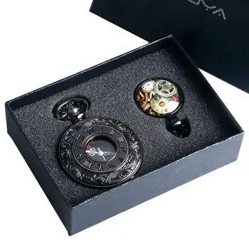 

Roman Numerals Pocket Watch Men Women Black Hollow Case Quartz Steampunk Vintage Pendant Necklace Gift Cep Saati Classic Clock