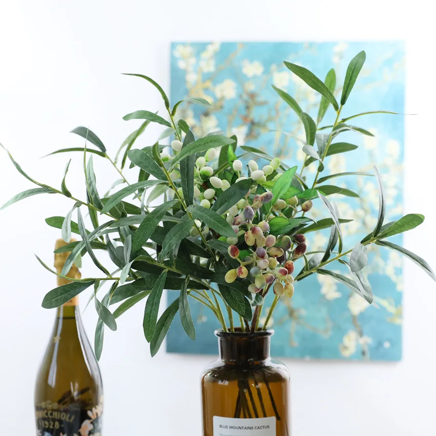 

Artificial Green Olive Leaves Branch Fake Flowers Arrangement Home Wedding Table Decoration