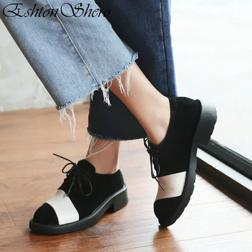 

EshtonShero Spring Women's Shoes Woman Pumps Cow Suede+PU Low Heel Lace Up Round Toe Clogs Pink Ladies Wedding Shoes Size 3-9