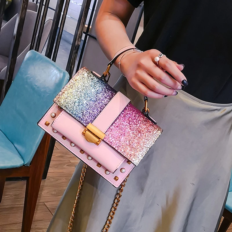 Women Handbag Fashion Sequin Female Exquisite Shoulder Bags Rainbow Rivet Crossbody Bag Messenger Bags Bolsos Mujer Tote SS7164 (23)