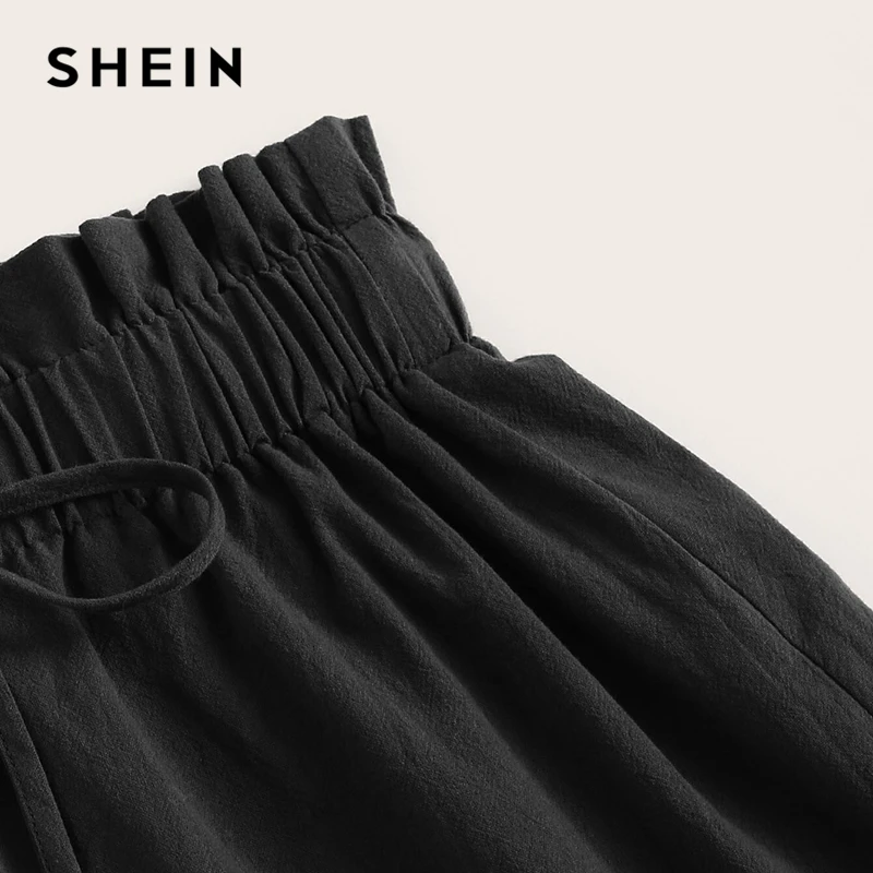 SHEIN женские летние шорты с высокой талией и широкими штанинами, черный, армейский зеленый цвет, новинка
