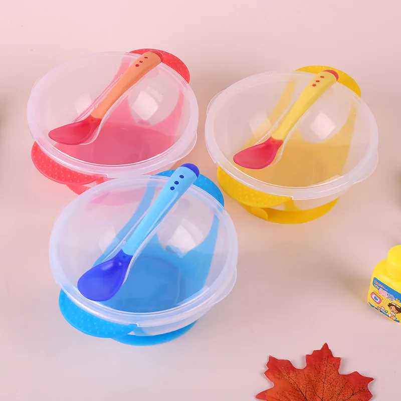 

Temperature Sensing Feeding Spoon Child Tableware Food Bowl Suction Cup Baby Child Dinnerware Set